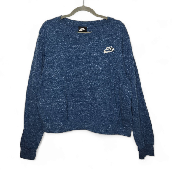 Nike Lightweight Crop Sweatshirt Long Sleeve 1X Blue Heathered Cropped - Picture 1 of 3